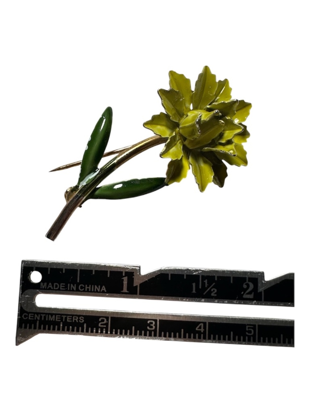 Vintage Green Enamel Flower Brooch Gold Tone Floral Pin Retro Spring Jewelry